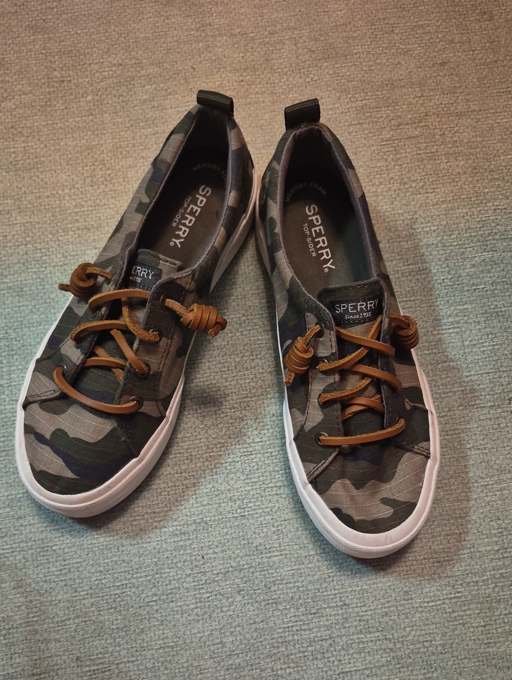 Sperry Men’s Camo Canvas Boat Shoes with Brown Laces